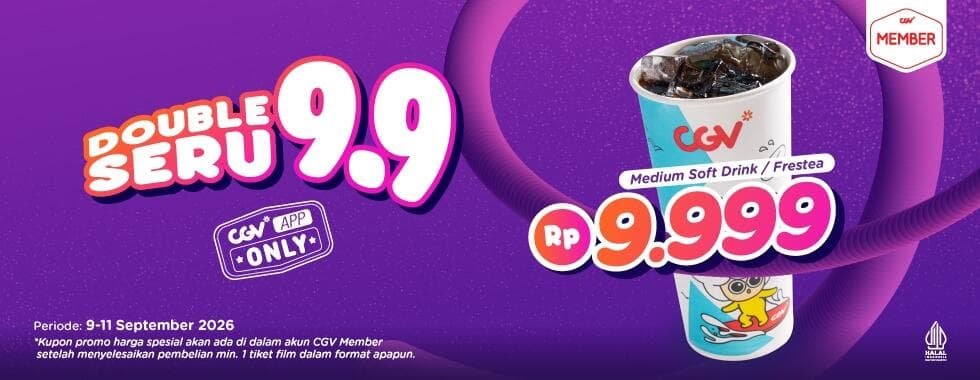 Title Promo CGV Double Seru 9.9: Medium Soft Drink/Frestea Cuma Rp 9.999